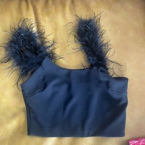 Cropped Feather Straps Top